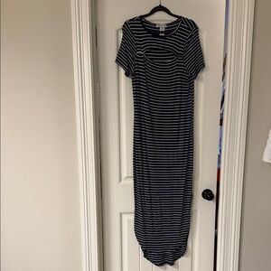 Elegant Black and White Striped Maxi Dress